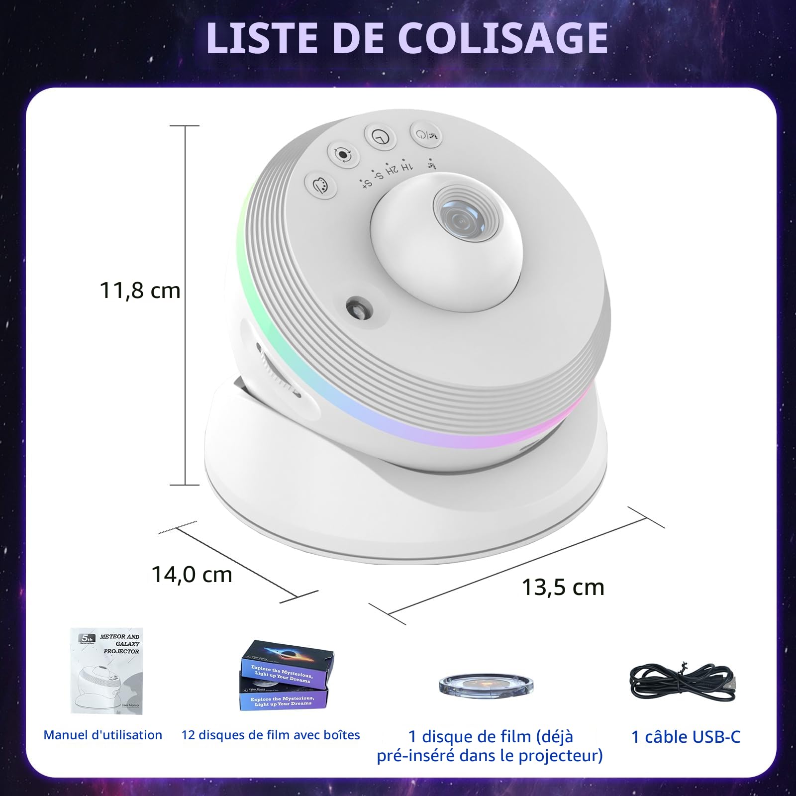 VanSmaGo Projecteur Ciel Etoile 13 en 1 et Minuterie, Veilleuse, 360° Rotation | 4K HD Planétarium Projecteur, Veilleuse Galaxy Projector pour Chambre d'Enfant