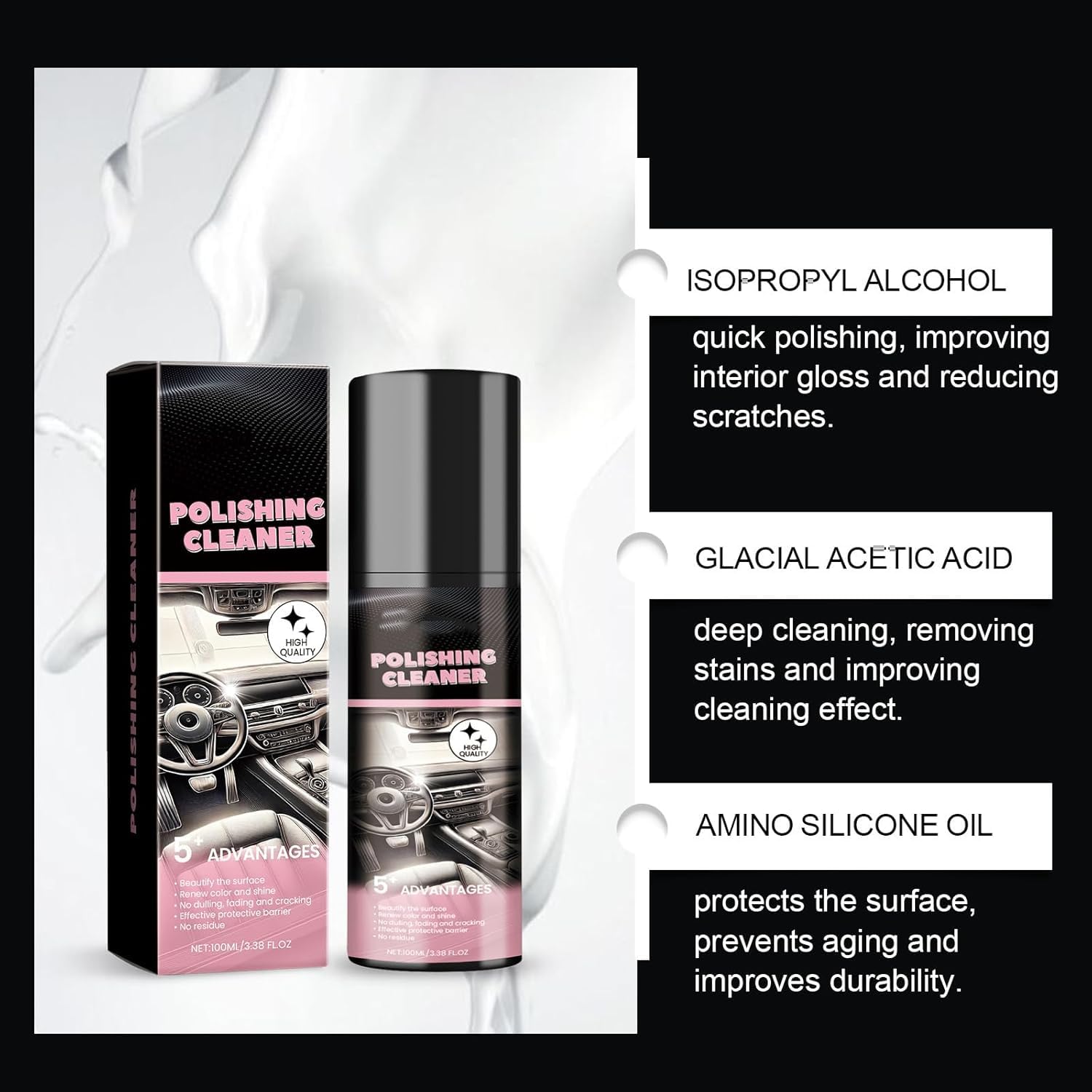 Auto Innenreiniger Spray 2er Set - Polishing Cleaner Für Leder, Kunststoff & Gummi