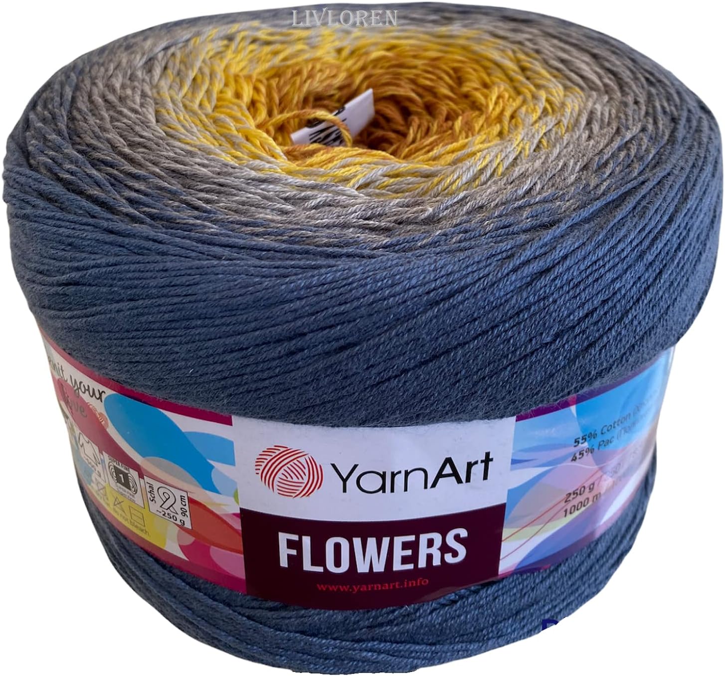 Yarn Art Flowers Yarn 55% Cotton 45% Acrylic 250gr 1094yds Multicolor Cotton Yarn Rainbow Crochet Yarn Spring Summer 2 Sport (316)