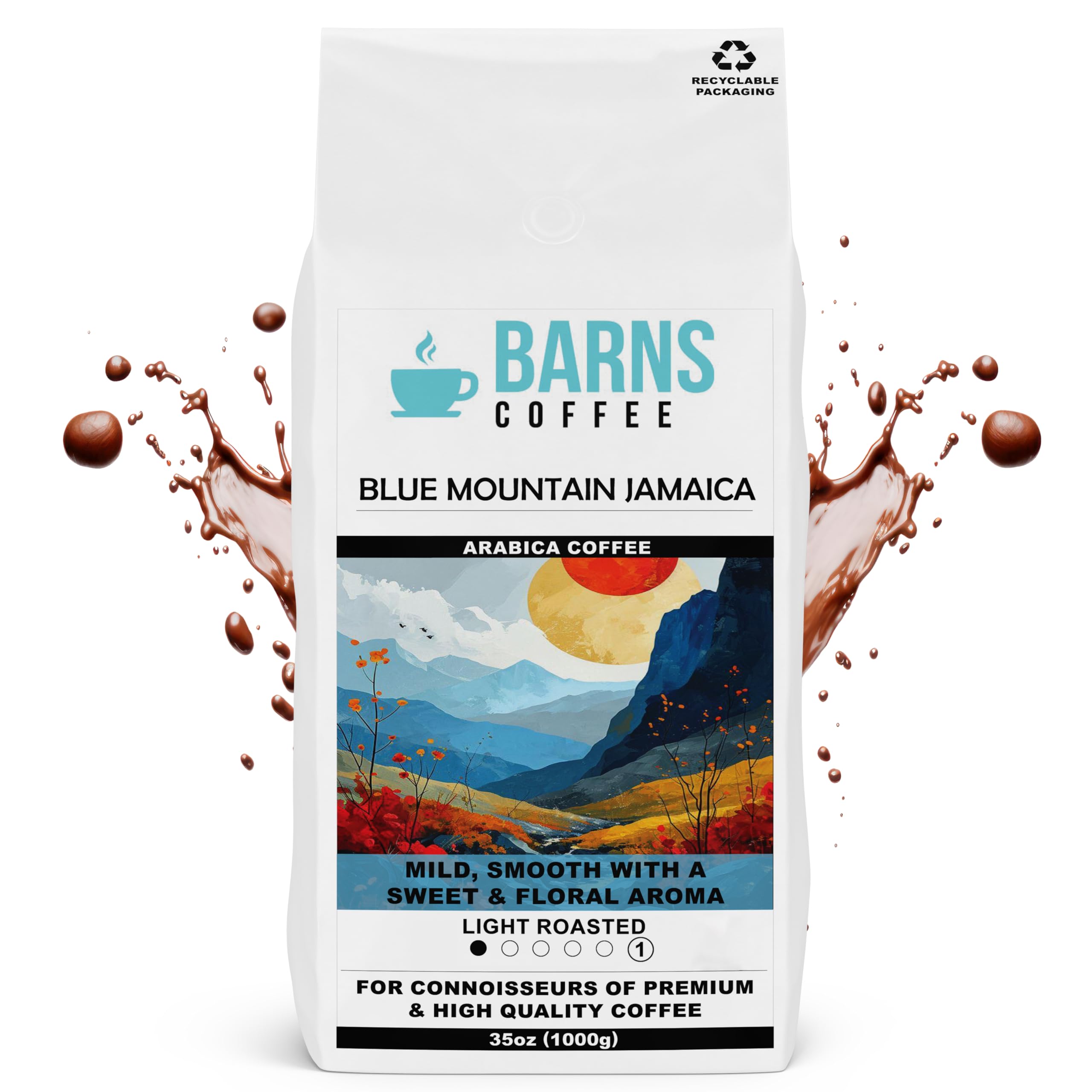 Barns Coffee | Blue Mountain Jamaica Coffee Beans - 1kg | Light - Medium Roast | Intensity Level 1 | Rich Flavoured