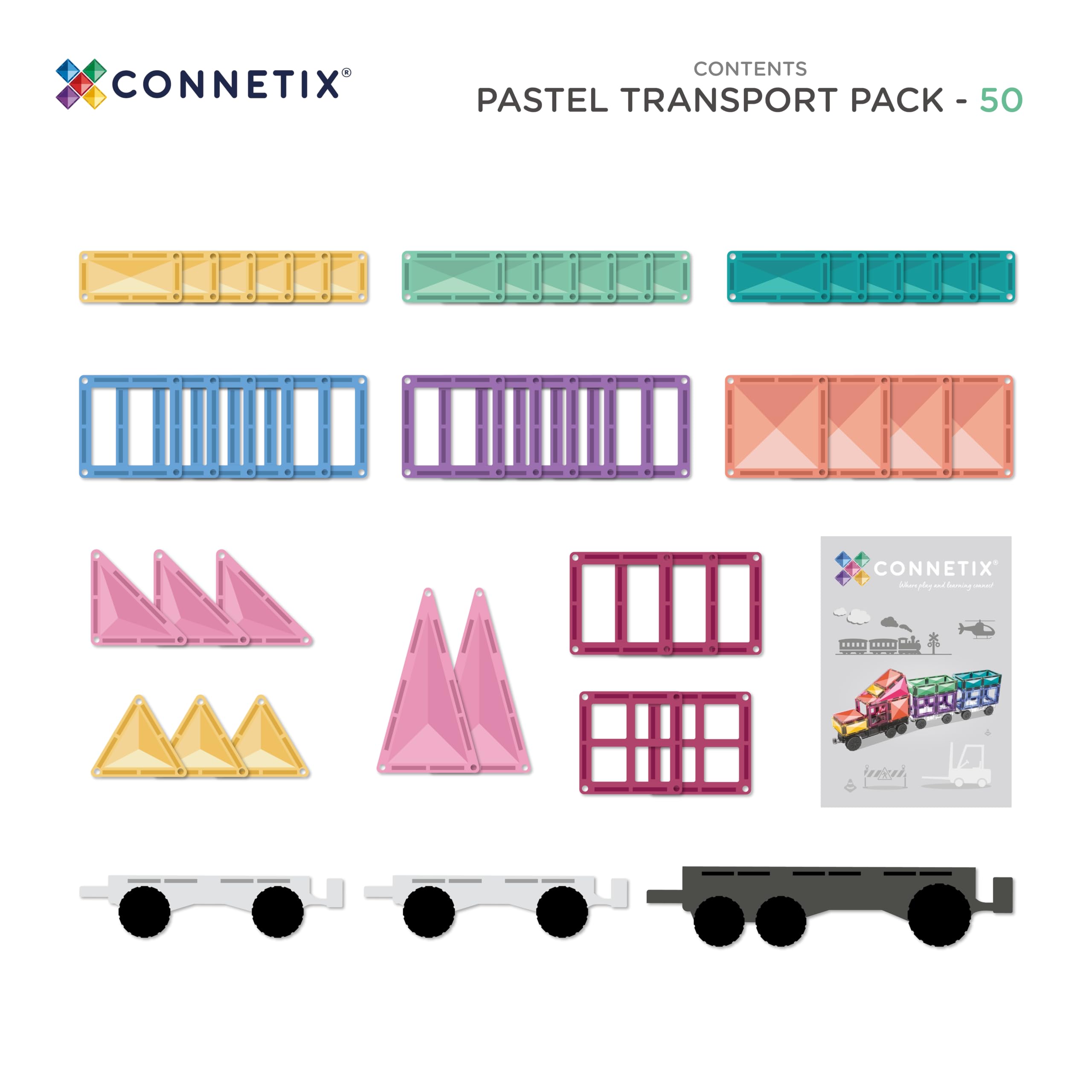 CONNETIX Piastrelle Magnetiche Pastello Pacchetto Trasporto, 50 Pezzi