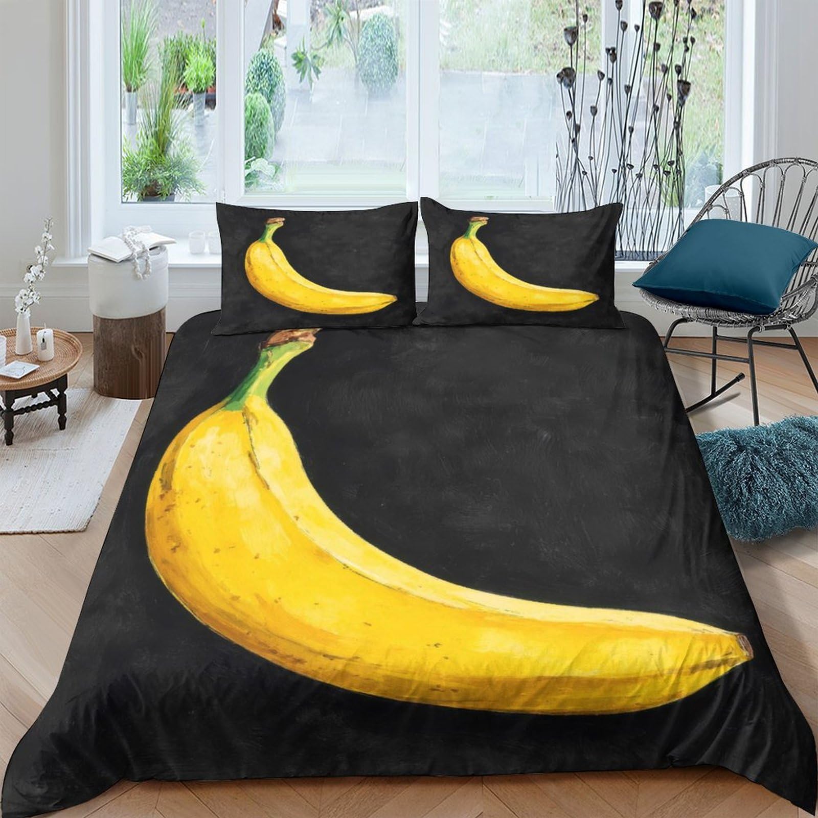 Ctjqhvkz Style-3 3D Printed Banana Art Fitted Sheet Microfiber Soft Black Yellow Fruit Mattress Cover For Bedroom Guest Room Decor Single（135X200cm）