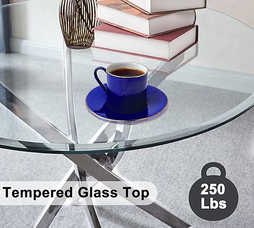 Miniatura 4 de Mesa de comedor redonda de 36 pulgadas para 4, mesas de cocina y comedor de cristal, moderna mesa de comedor circular con mesa de vidrio templado de