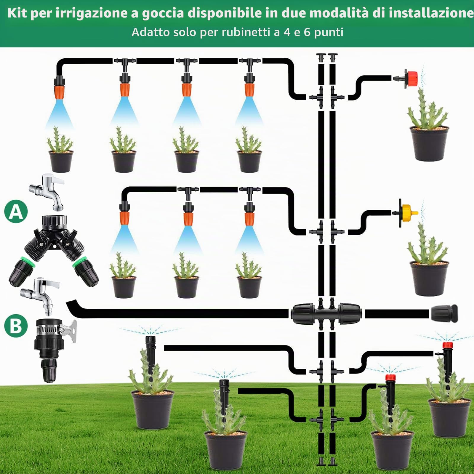 40M + 8M Kit di irrigazione a goccia,269 Pezzi DIY Micro Serra Automatica Sprinkler Gocce,Sistema di irrigazione da giardino,per piante da giardino,Giardino Irrigazione Kit.