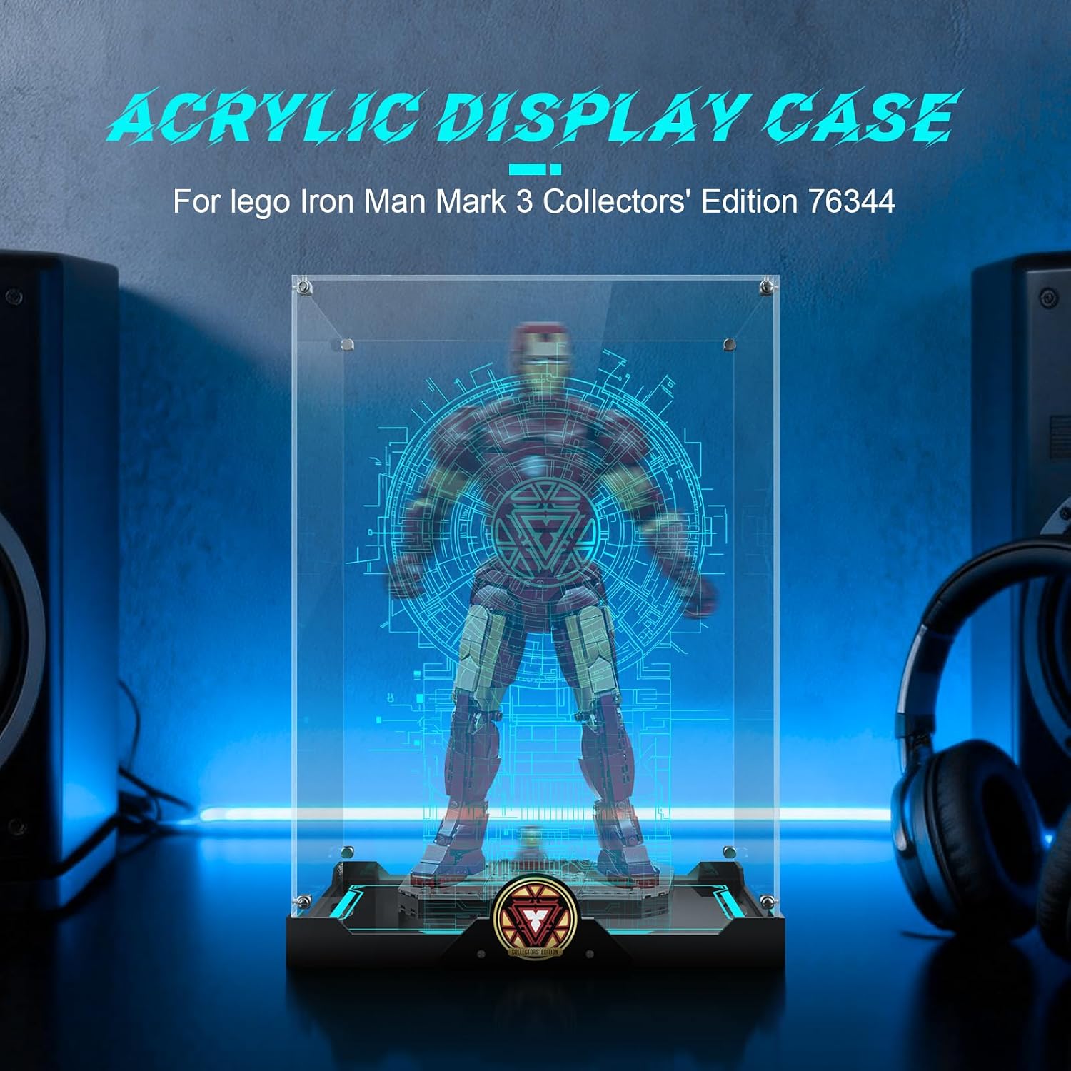 LED Acrylic Display Case for Lego 76344 Building Set | Illuminated Dustproof Showcase Box for Collectible Models, Compatible with Iron Man Mark 3 Collectors' Edition (Case Only)