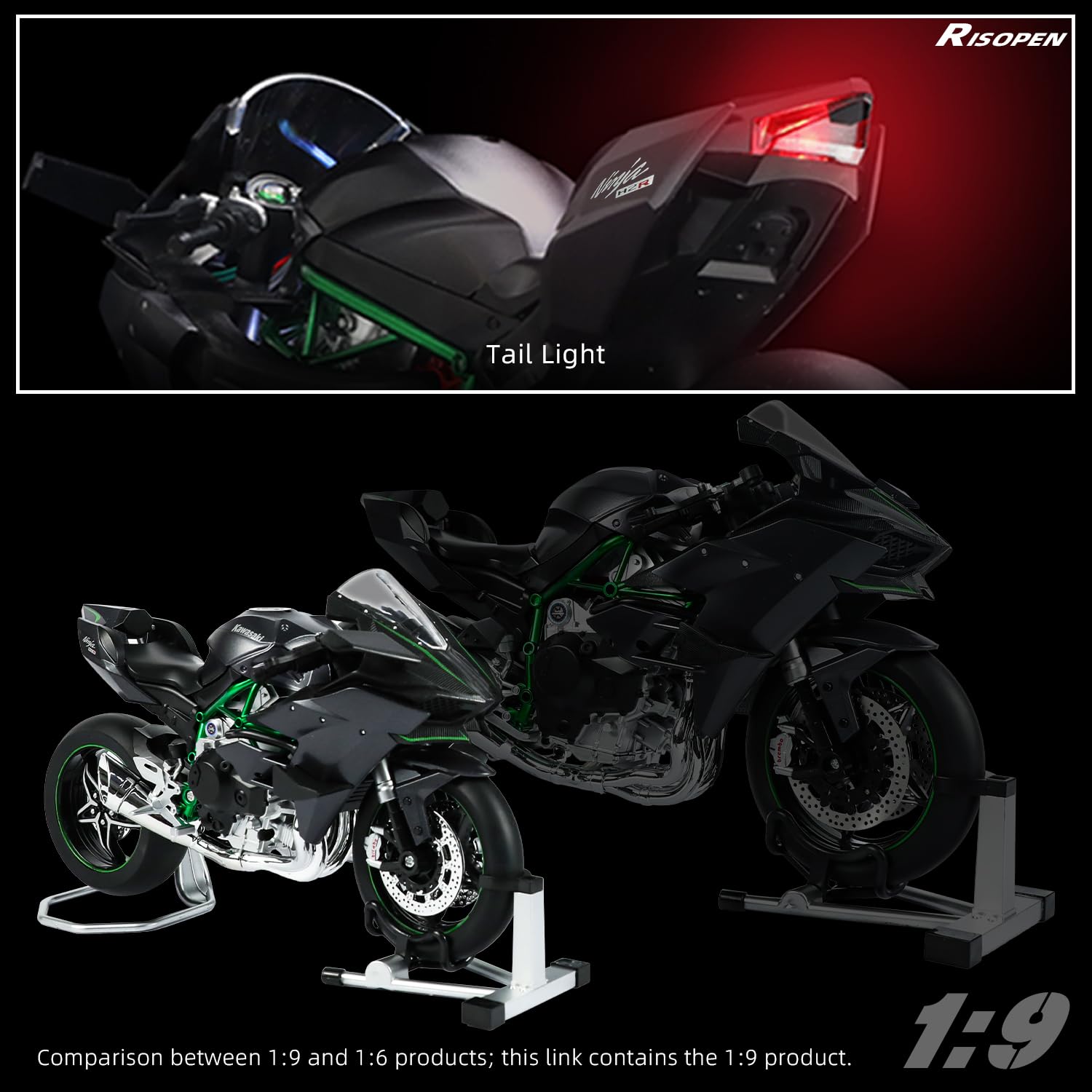 Amazon.com: Risopen 1:9 Motorcycle Model for Kawasaki Ninja H2R