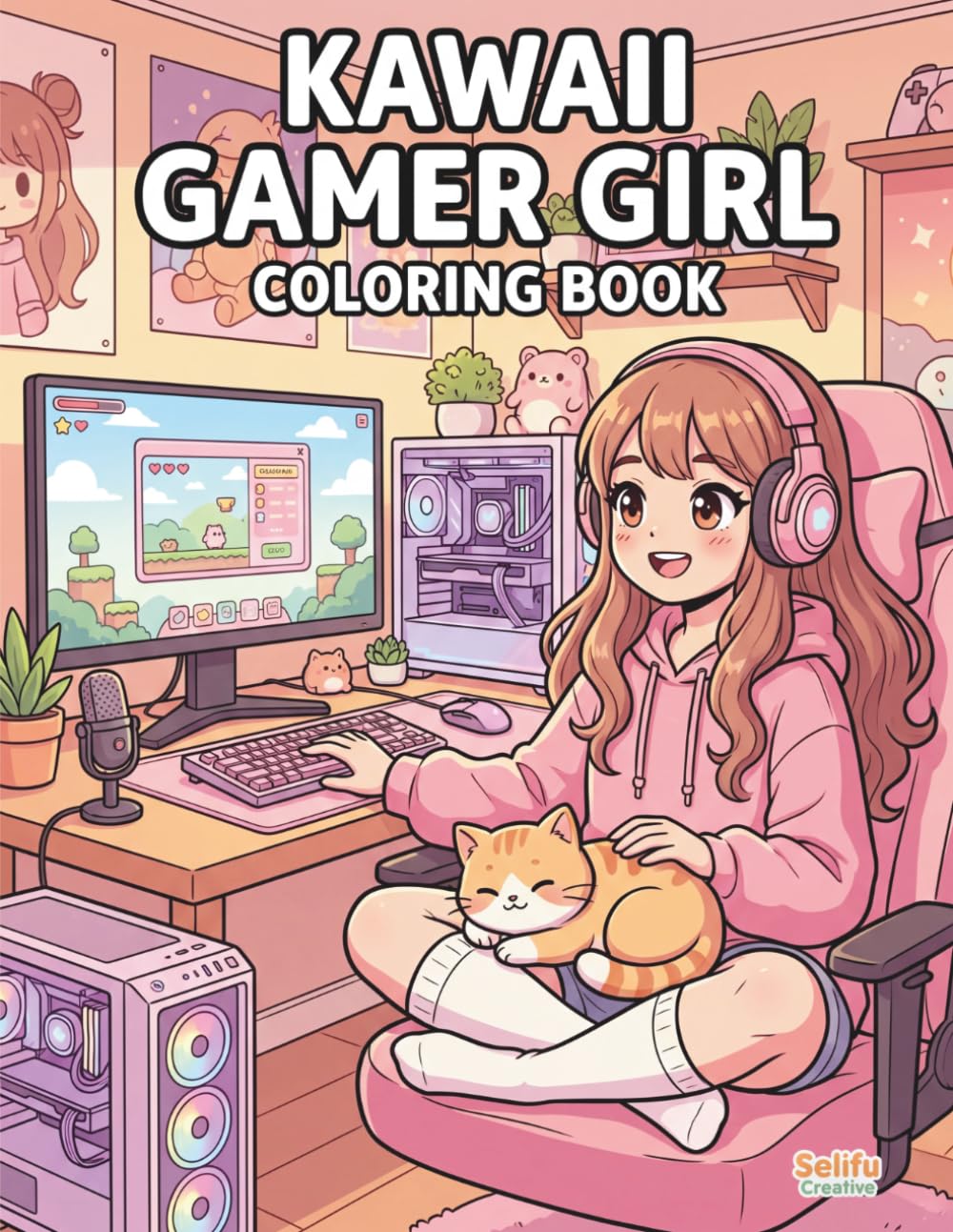Kawaii Gamer Girl Coloring Book: Kawaii Gamer Girl Coloring Book: Cute Cozy Gaming Pages with Anime Girls, Cats, Controllers and Gaming Setups