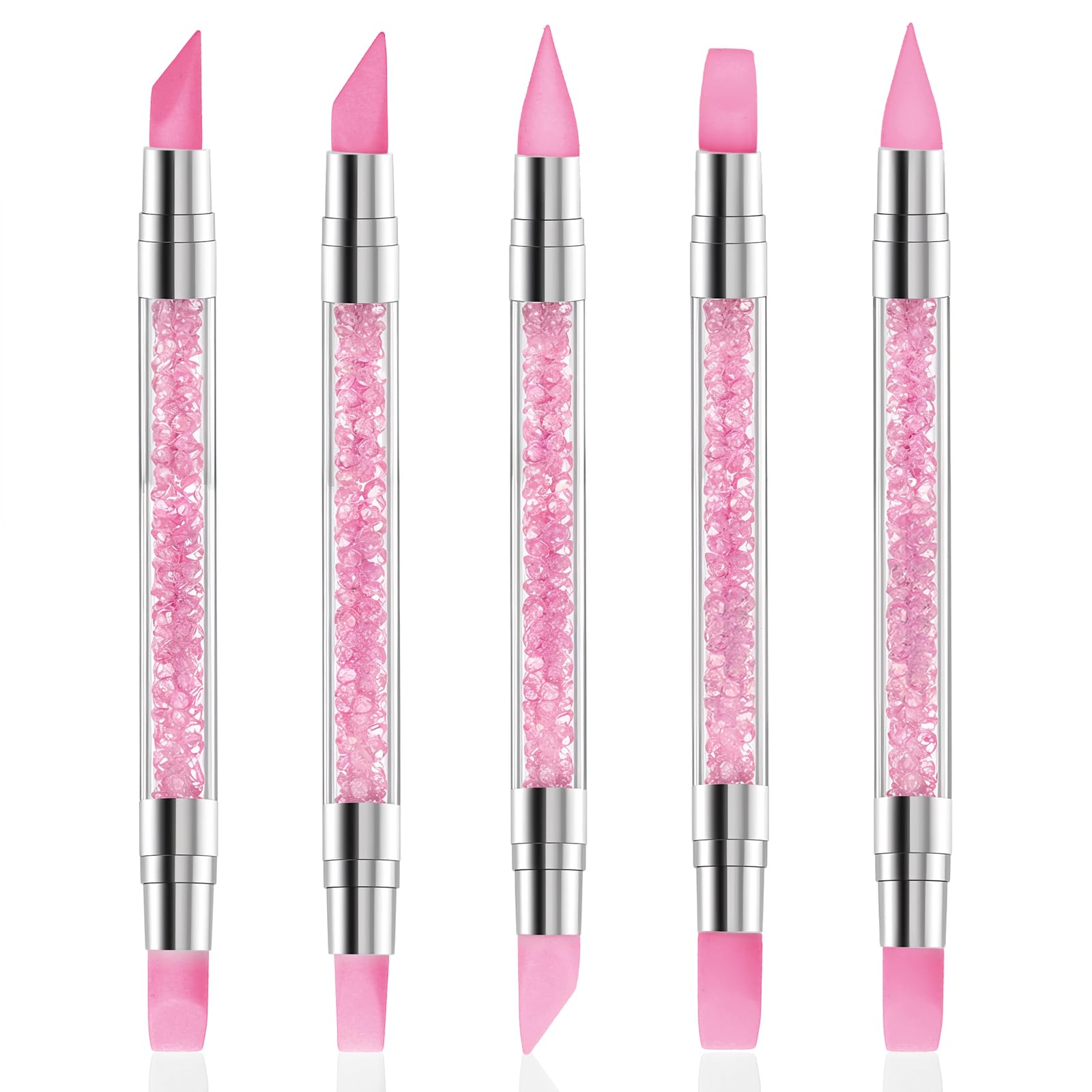 5 Pcs Nail Art Sculpture Pen Dual Tipped, Silicone Head Acrylic Handle Nails Art Brushes, Silicone Nail Tools for Home Salon, Design Nails, Carving, Drawing, Shaping