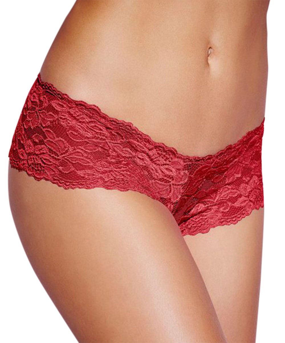 Women Red Lace Knickers Underwear Boxer Briefs Thongs G String Boy Shorts Pants Lingerie - M