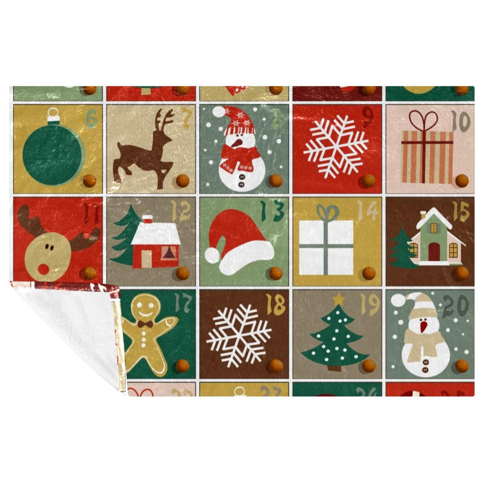 Couverture douce et chaude motif calendrier de Noël grand plaid 150x100