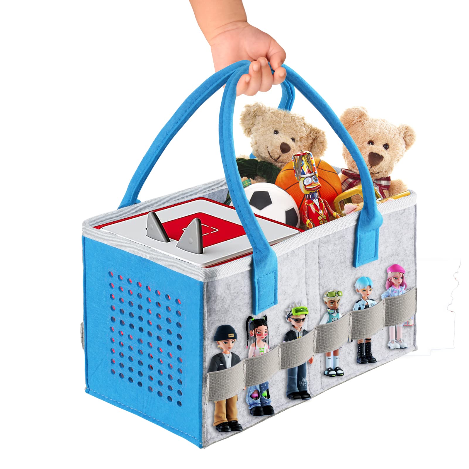 ThxYour Carry Bag for Toniebox Audio Player Starter Set, Storage Bag for Tonies Figurine, Folding Bag for Kids Toniebox Accessories Travel Carrying Bag (Blue)