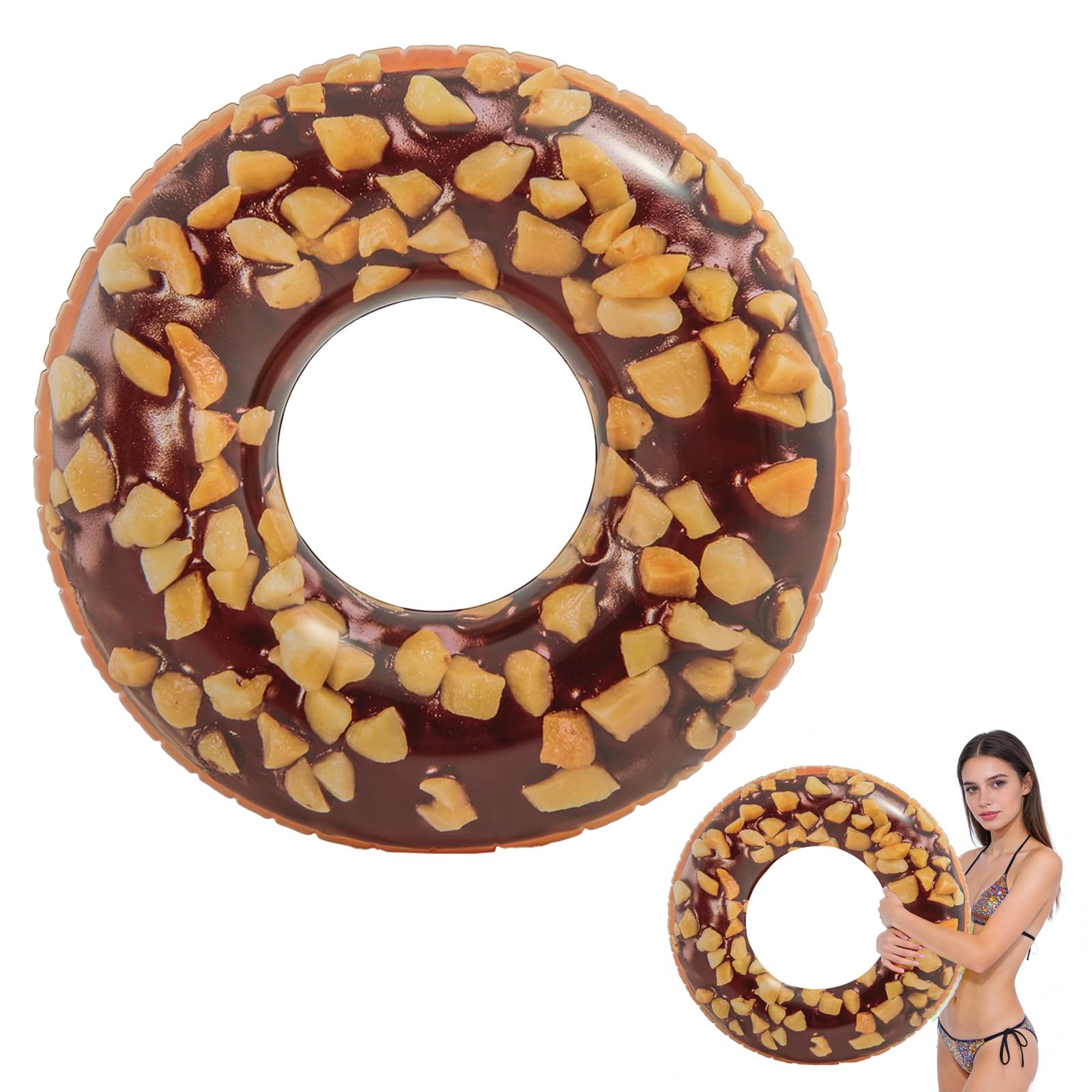 Donut Swimming Ring Inflatable Rubber Rings for Adults,90cm Brown Doughnut Inflatable Pool Ring Floaties Swim Rings Water Float Pool Float for Men Women Beach Summer Water Party Sports