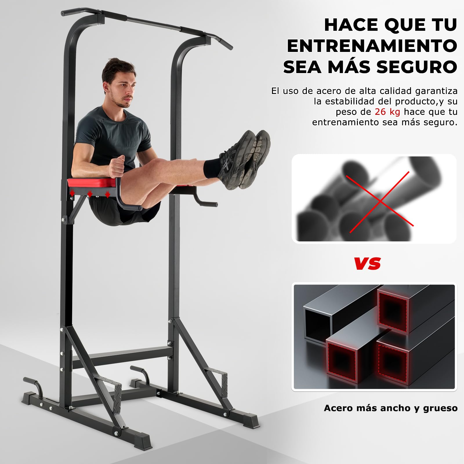 ISE Maquina Dominadas, Estación de Musculación, Torre de Gimnasio Entrenamiento Multifuncional, Multiestación con Barra de Dominadas Fitness, Power Tower de Pull-up, Ejercicio Fuerza Gimnasia