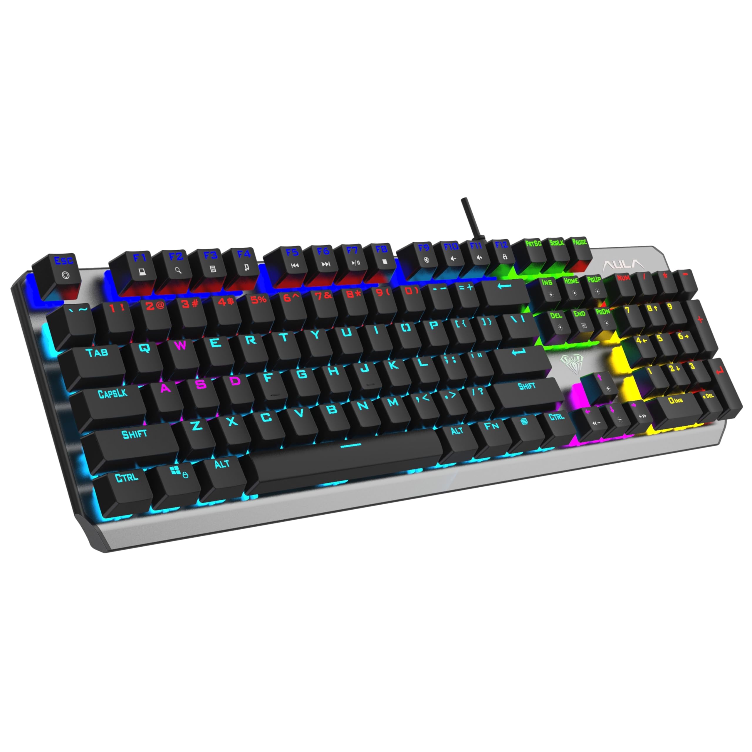 AULA F2066-II USB Full Size Wired Mechanical Gaming Keyboard | 104 Programmable Keys, Military Grade Metal Top, Rainbow Backlight, 60 Million Keystroke, Made For Gamers | Black - Blue Switches-image-3