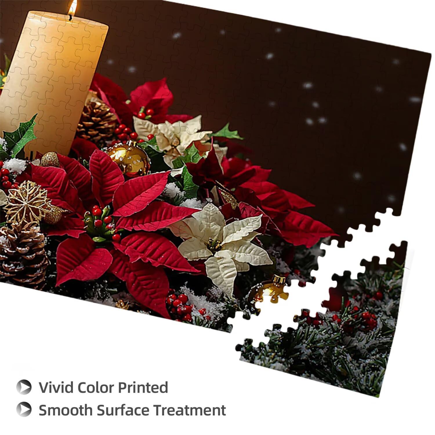 Puzzle dla dorosłych 1100 sztuk, Boże Narodzenie ze świecami Puzzle, trudne, wyzwanie, puzzle idealnie pasują, napis na plecach, bez pudru, prezent dla osób starszych (87x42 cm) v618