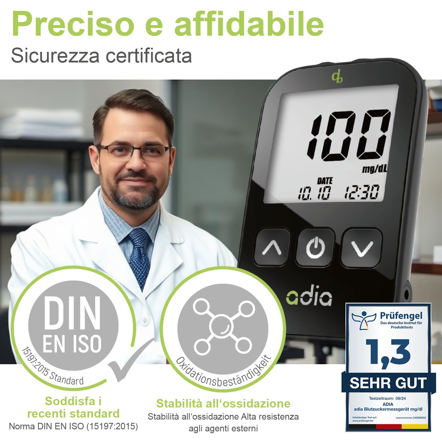 Strisce reattive adia (200 pezzi), pacco convenienza per monitorare la glicemia in caso di diabete (valori di zucchero elevati nel sangue), fabbricate per il glucometro adia (non apparecchio)