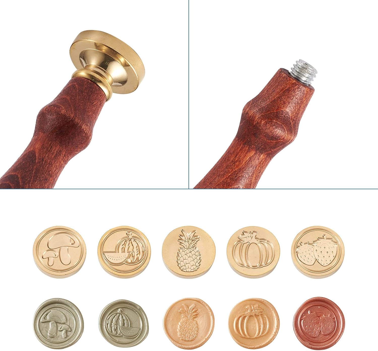 Craftdady Wax Seal Stamp Set 8pcs Fruit Vegetable Sealing Wax Stamping Heads & 1pc Wood Handle & 1pc Wax Melting Spoon for Cards Envelopes Wedding Invitations Scrapbooks