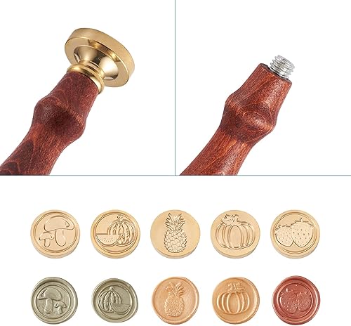Miniatura 8 de Juego de sellos de cera, 6 piezas con tema de boda, cabeza de sello de cera con mango de madera de haya y varillas de cera de aleación, cuchara de