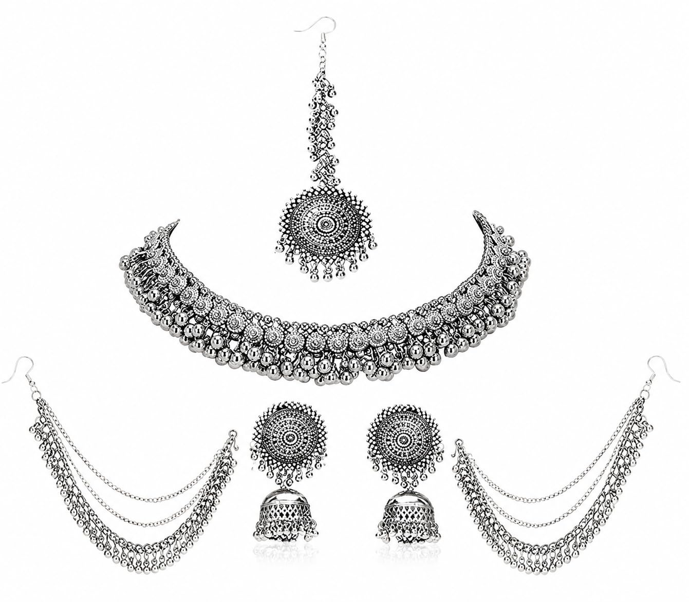 Women Oxidised Necklace & Maang Tikka Set | | | TTS-SGN-014CMB |-image-43
