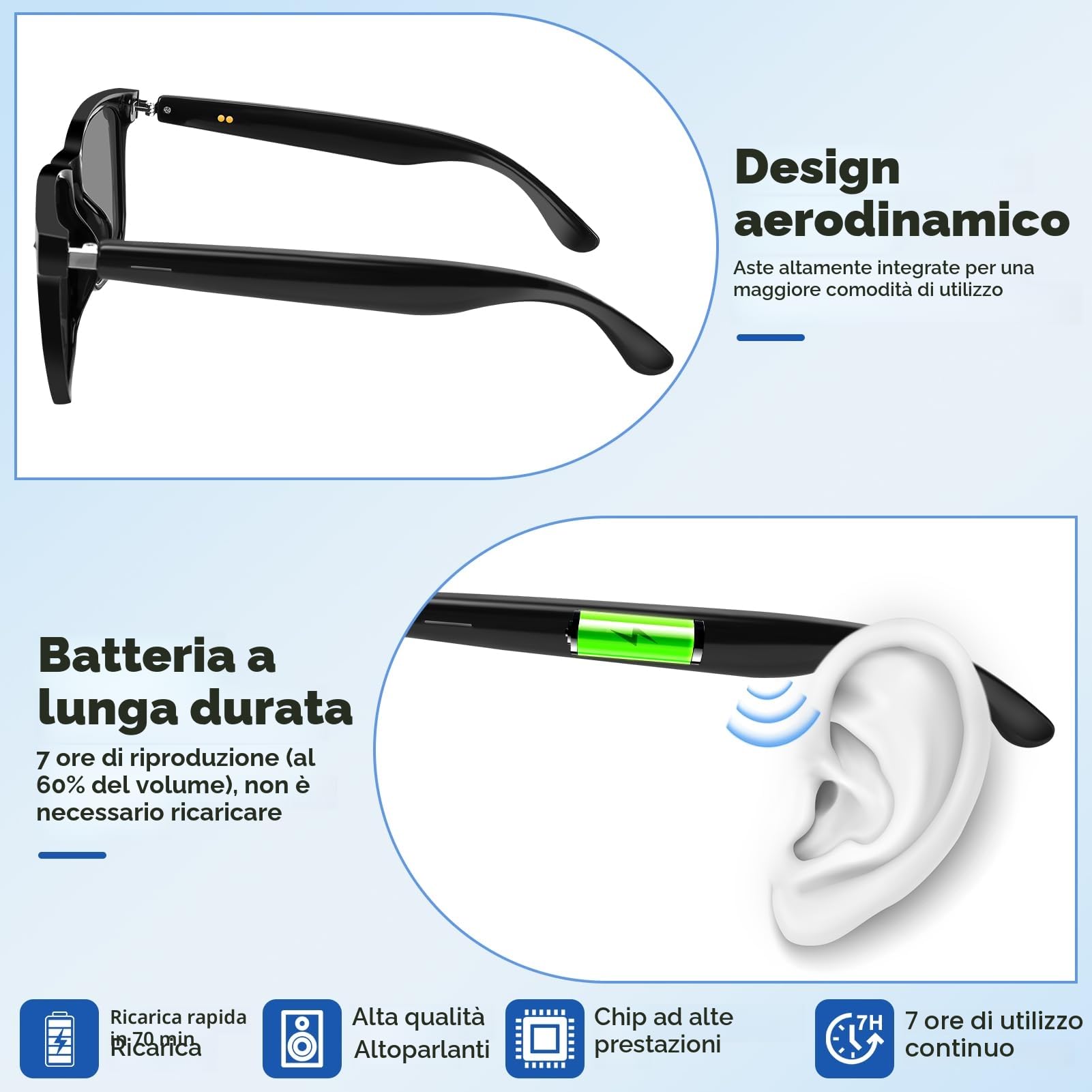 Occhiali intelligenti, occhiali AI Bluetooth con altoparlante 115 lingue traduttore AI, accenti, traduzione in tempo reale, protezione UV lenti polarizzate occhiali per giochi riunioni viaggi