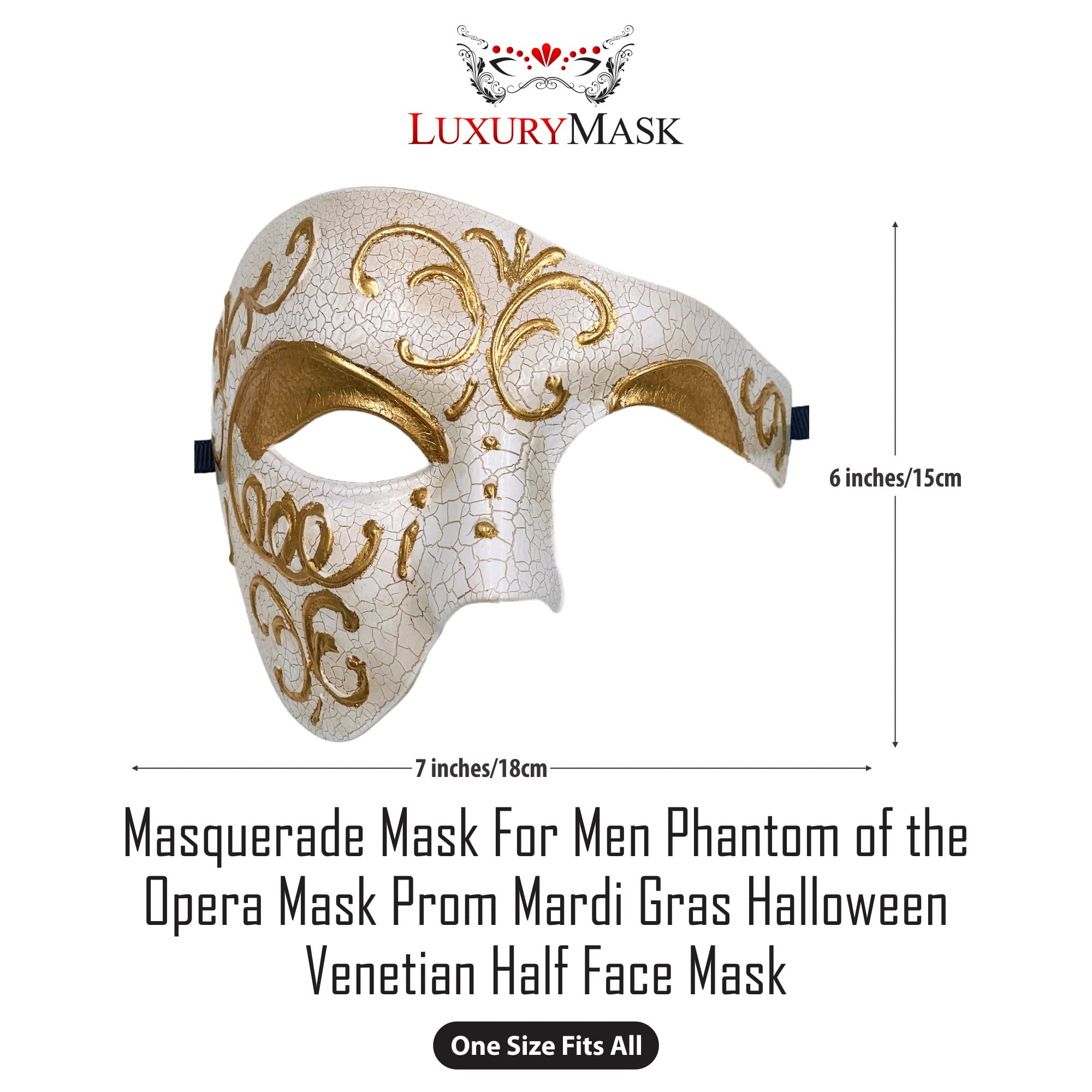 Luxury Mask Half Face Mask Masquerade Phantom Of The Opera One Size Gold - Image 2