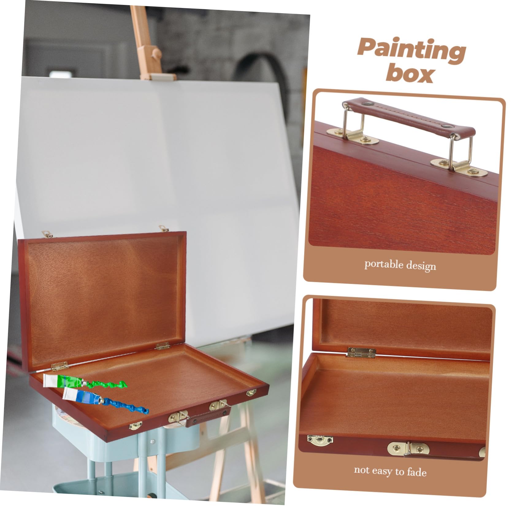 Hemobllo Boîte à Outils De Peinture Multifonctionnelle en Bois pour Artistes, Couleur Noyer, Portable Et Légère, pour Rangement Pigments Et Crayons, Utilisation Scolaire Et Atelier d'art