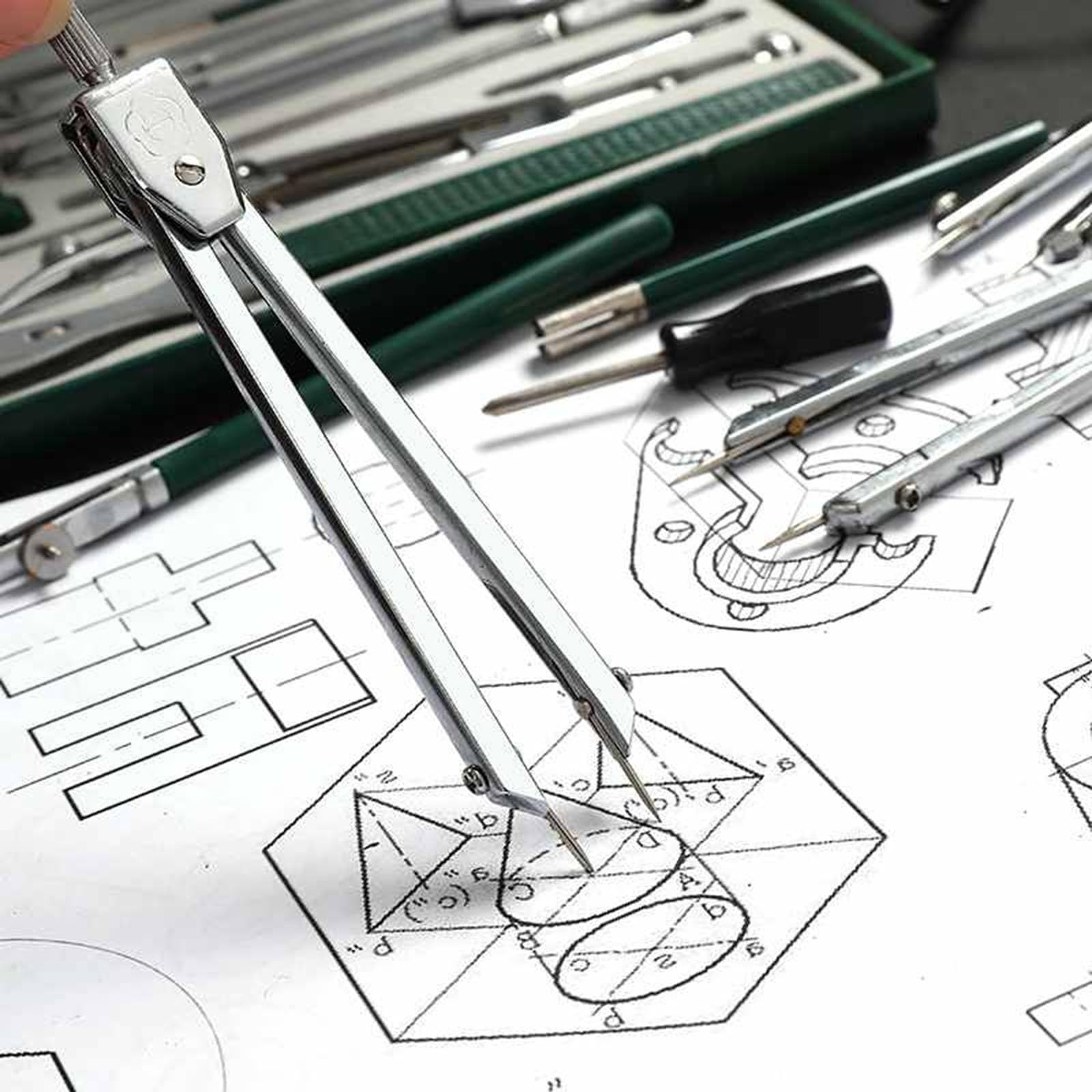 Kit di geometria 23 pezzi, strumenti da disegno professionali per costruzione e ingegneria, ideale per progettisti, disegnatori e marinai per disegnare e creare cerchi