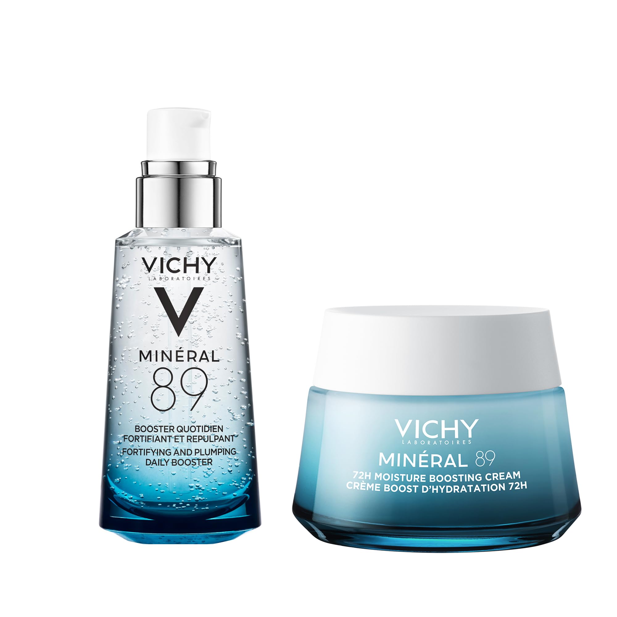 VICHY Minéral 89 zestaw | 50 ml codziennie wzmacniacz + krem Boost nawilżający 72 h, 50 ml, długotrwały nawilżający środek do pielęgnacji twarzy, wzmacnia barierę nawilżającą skórę