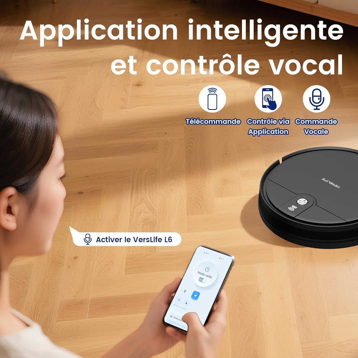 VersLife L6 Robot Aspirateur Laveur, 2 en 1 Aspirateur Robot Laveur, 4000Pa, 120 Min d'Autonomie, Alexa/WiFi/APP/Télécommande, Ricarica Automatica, pour Sols Durs, Tapis et Poils d'animaux (Noir)