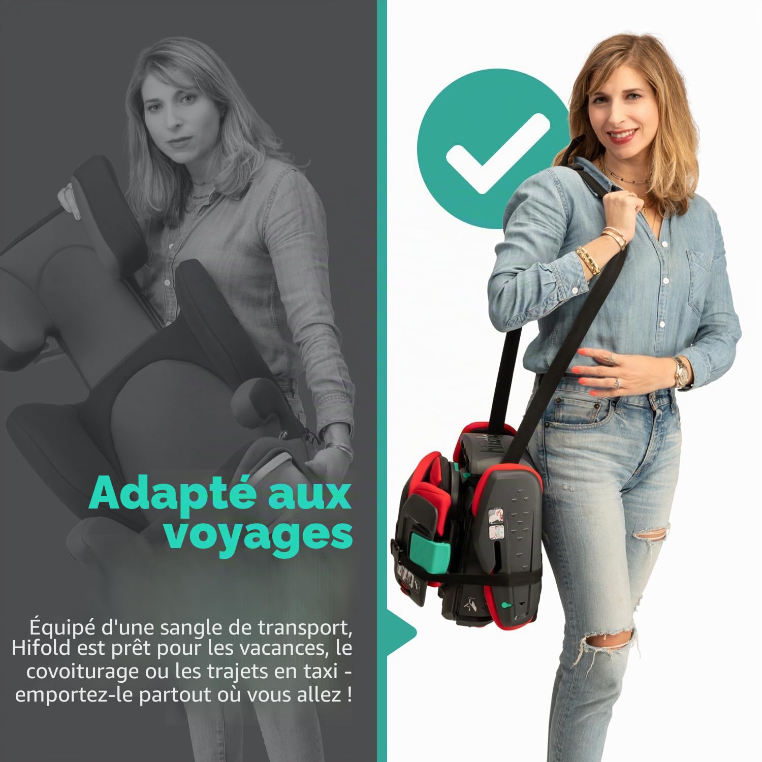 Mifold Siège auto rehausseur à dossier haut pour enfants avec sangle – Siège auto pliable réglable pour grand enfant pour voyage – Rouge course
