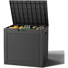Outdoor Storage Box, Resin Deck Boxes Indoor and outdoor, Waterproof Storage Box Lockable Lid (Black, 35 Gallon)