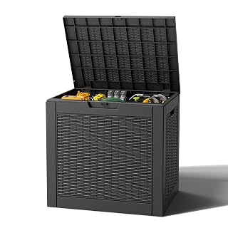 Outdoor Storage Box, Resin Deck Boxes Indoor and outdoor, Waterproof Storage Box Lockable Lid (Black, 31 Gallon) - Amazon product rated Grade A