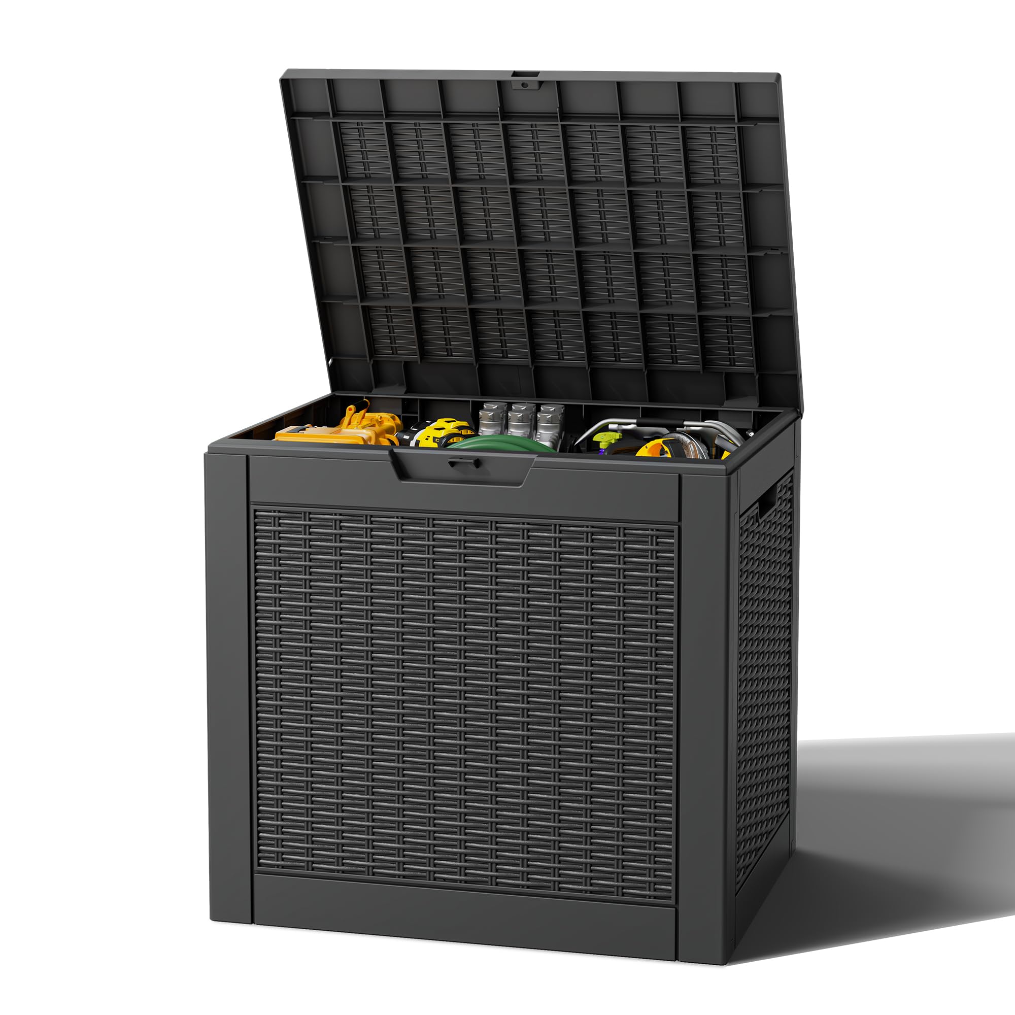 NBYSGO Outdoor Storage Box, Resin Deck Boxes Indoor and outdoor, Waterproof Storage Box Lockable Lid (Black, 31 Gallon)