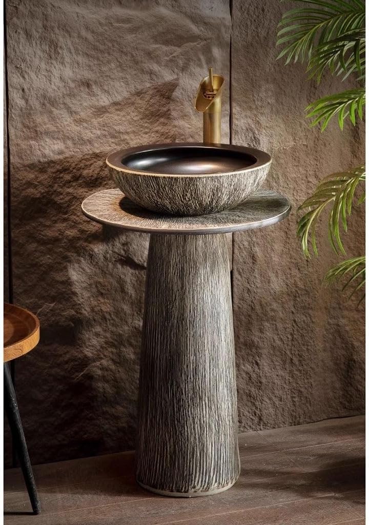 Pedestal Sinks Retro Column Wash Basin Outdoor Courtyard Home Integrated Floor-Standing Balcony Bathroom Sink (A)