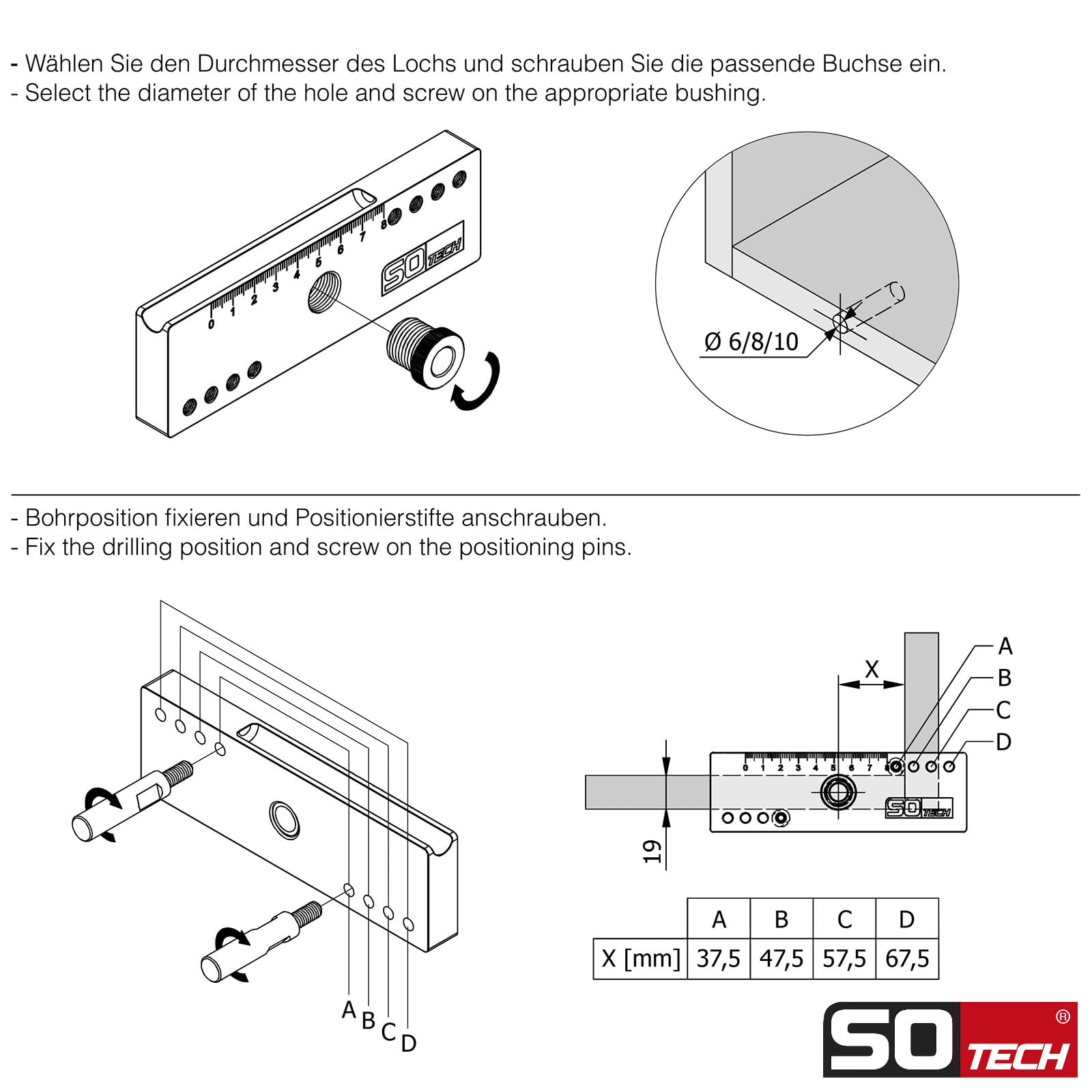 SOTECH Bohrschablone 145 x 15 x 45 mm