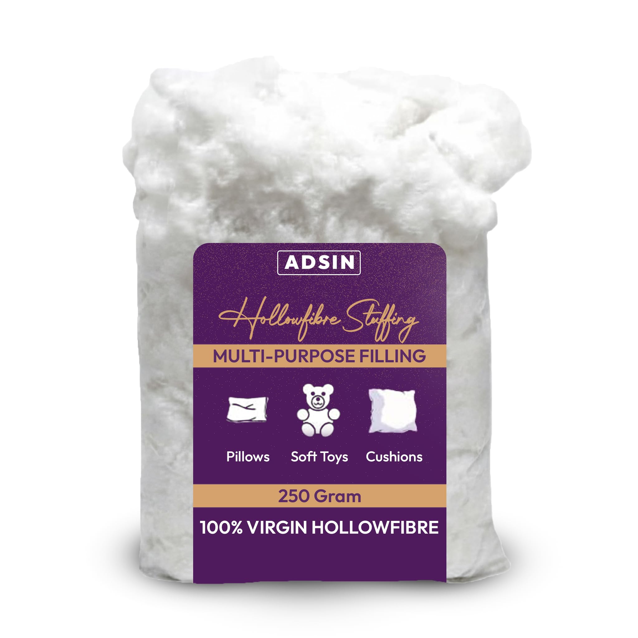 adsin Hollwofibre Stuffing Grade Filling For Pillows, Cushions, Knitted Toys, Sofas, Teddy Bears all-purpose Bounce Back Hypoallergenic Lightweight Stuffing (250 Grams)
