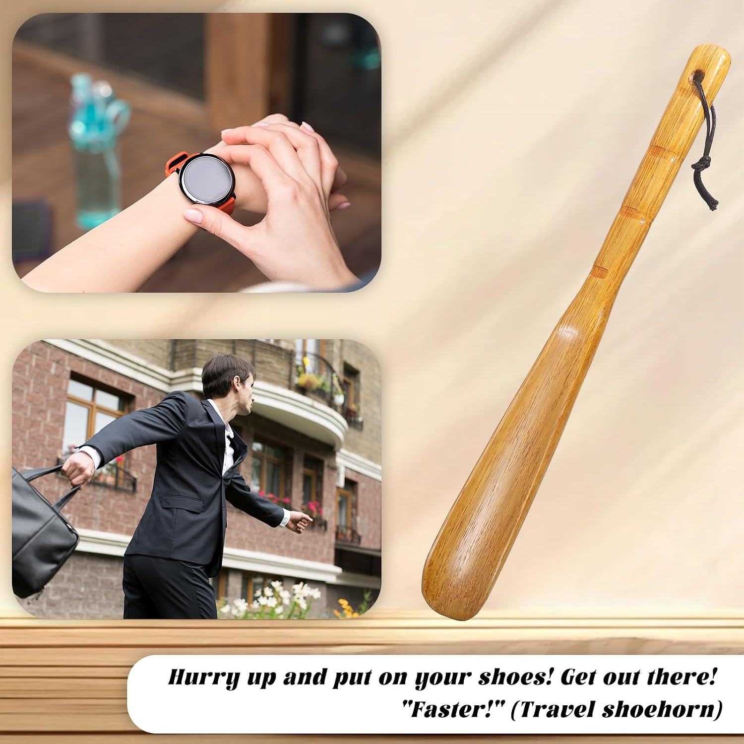 Wooden Shoe Horn 13'' Inch Long Handle Shoe Helper Spoons Retro Wood Shoehorn with Lanyard Shoes Stick Helper for Seniors Men Women