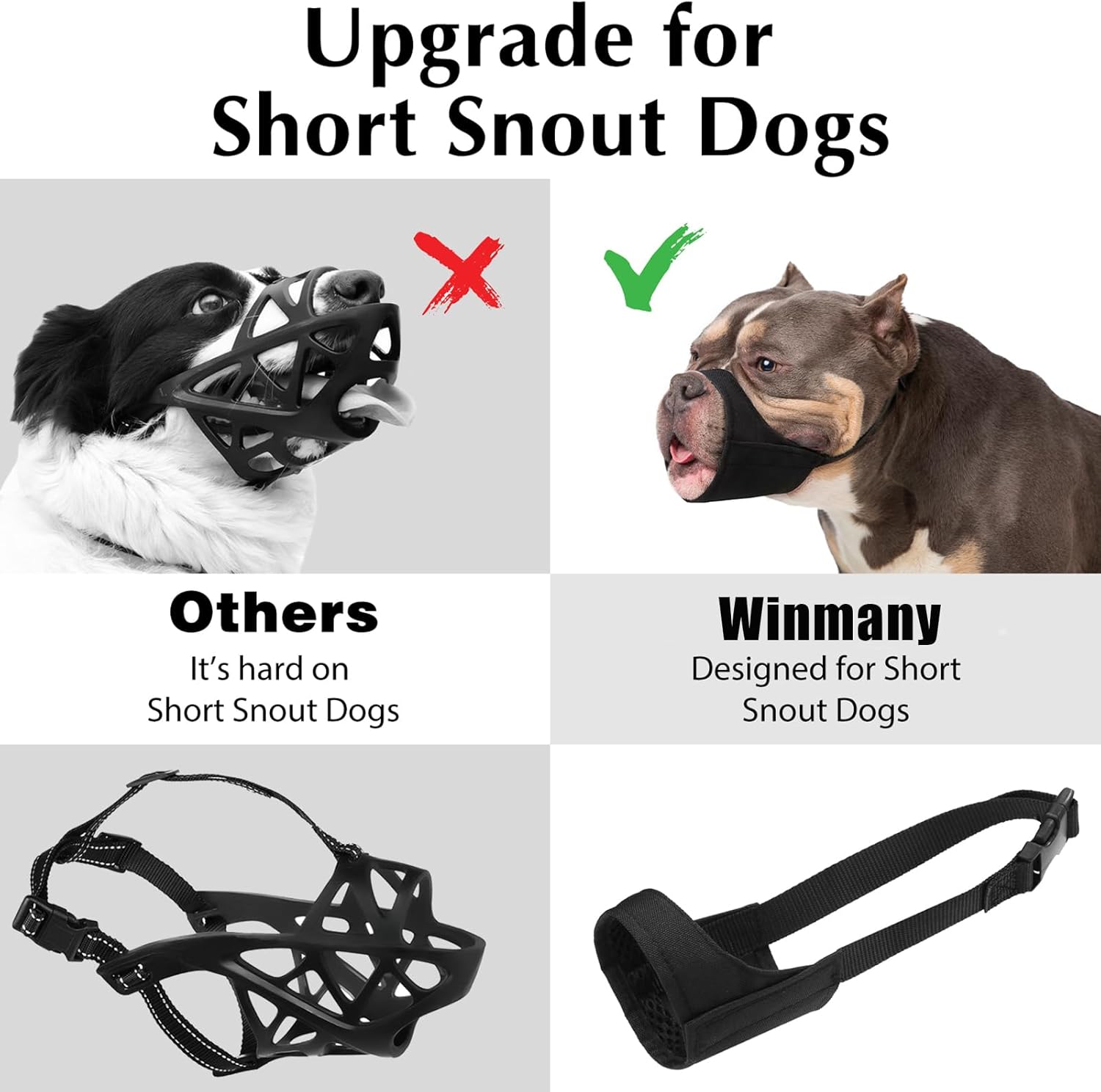 Winmany Large Medium Dog Muzzles, Short Snout Dogs Muzzle to Prevent Biting Barking Eating, Fit for Bully Boxer Chow Chow for Grooming Walking (M)