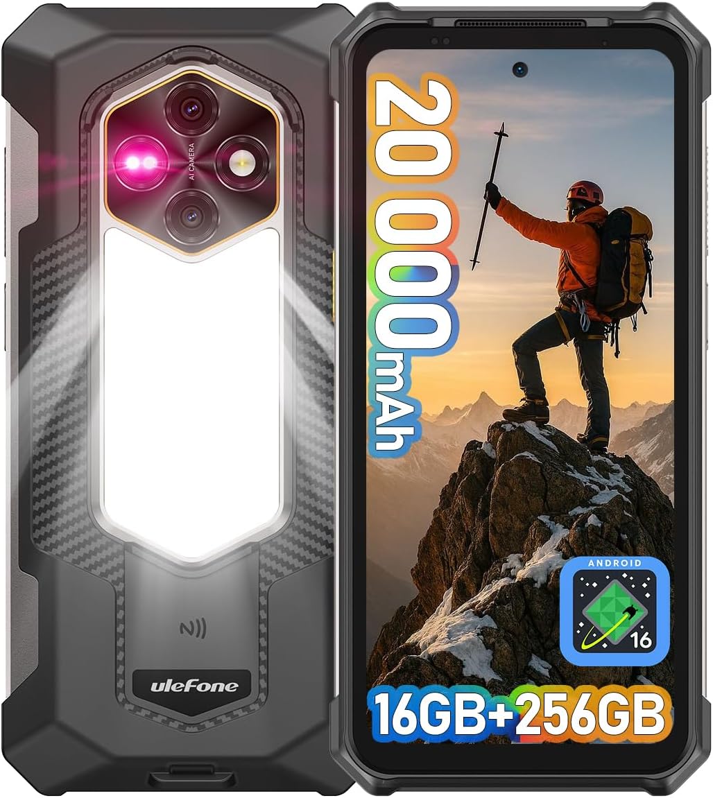 Ulefone RugKing 5 Pro Rugged Smartphone Android 16, 20000mAh(33W), 16GB+256GB/2TB, 64MP+20MP Night Vision, 6.78" FHD+ Corning Gorilla Glass, IP69K/68 Waterproof Phone, Versatile LED Light, Widevine L1 | Long-Lasting, Military-Grade, 976 lumens, 910 nits Brightness, Ulefone AI Pro
