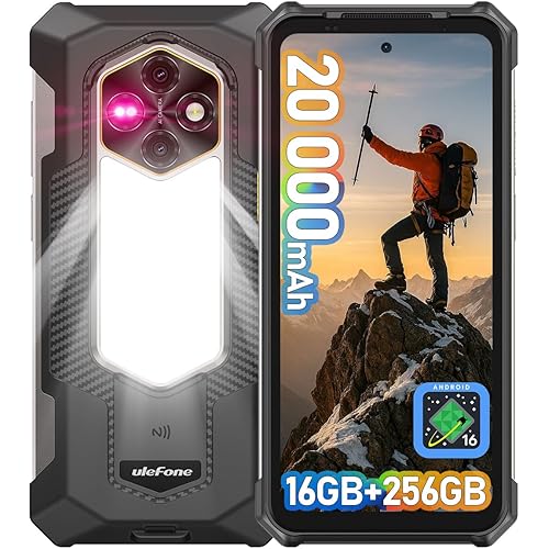 Ulefone RugKing 5 Pro Rugged Smartphone Android 16, 20000mAh(33W), 16GB(8+8)+256GB, 64MP+20MP Night Vision, 6.78" FHD+ Corning Gorilla Glass, IP69K Waterproof Phone, Versatile LED Light, Widevine L1 | Long-Lasting, Military-Grade, 976 lumens, 910 nits Brightness, Ulefone AI Pro
