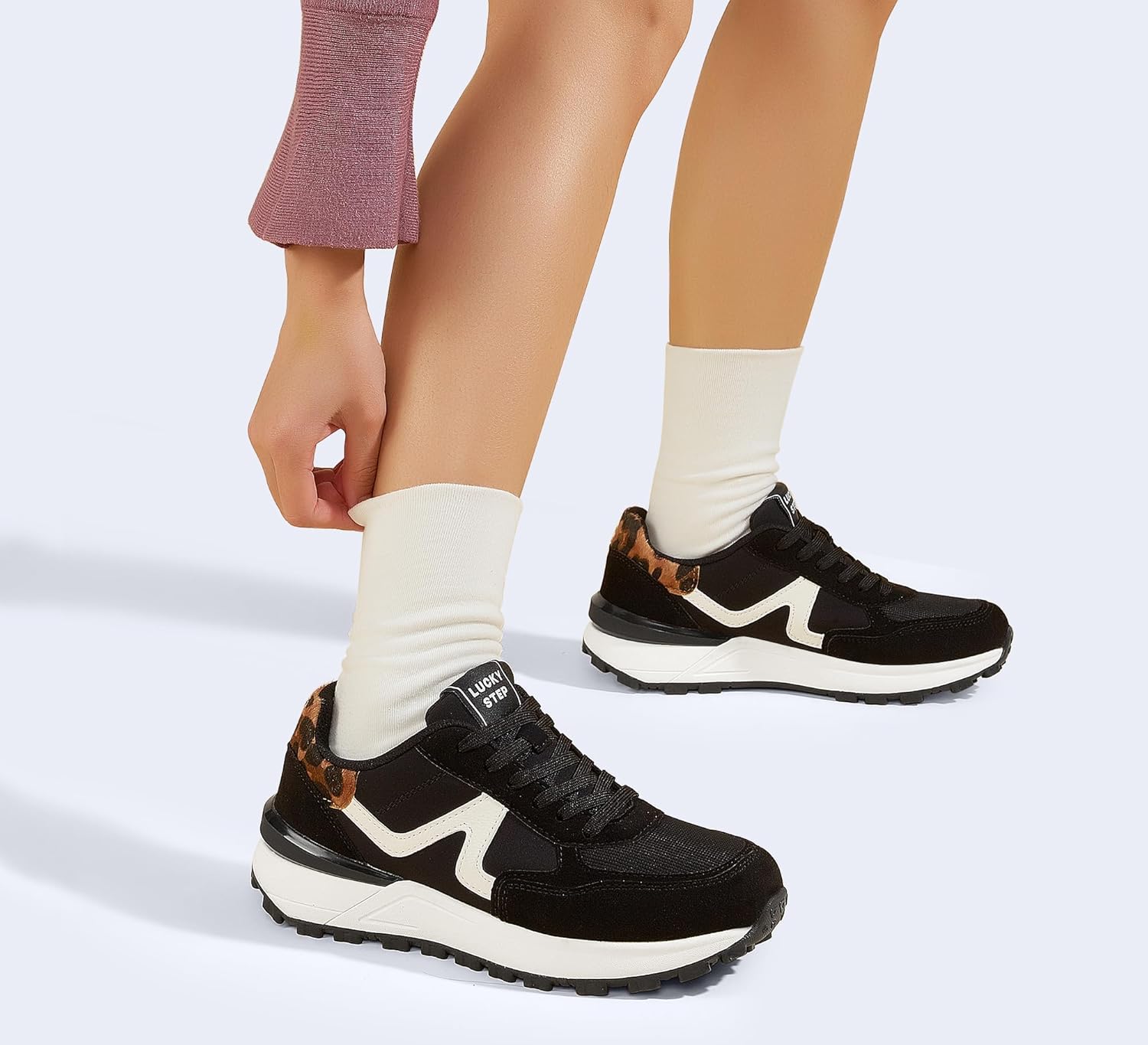 LUCKY STEP Women's Retro Fashion Casual Sneakers Colorblock Platform Classic Trendy Trainning Anti-Slip Tennis Travel Walking Shoes - Image 2