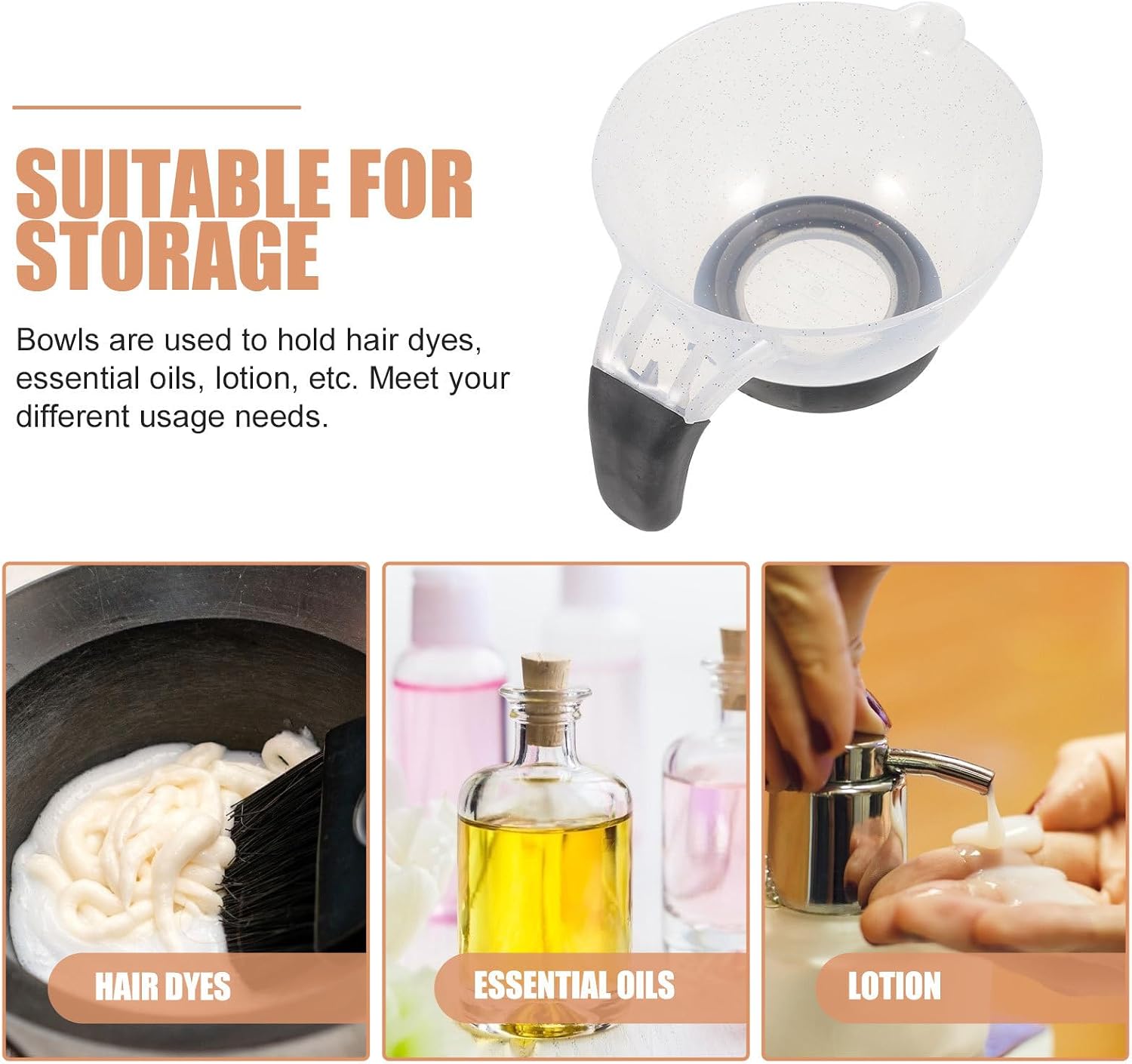 Hair Dye Bowls ，Hair Mixing Bowl with Suction Base Thickened White Silicone Color for Salon Beauty Accessory