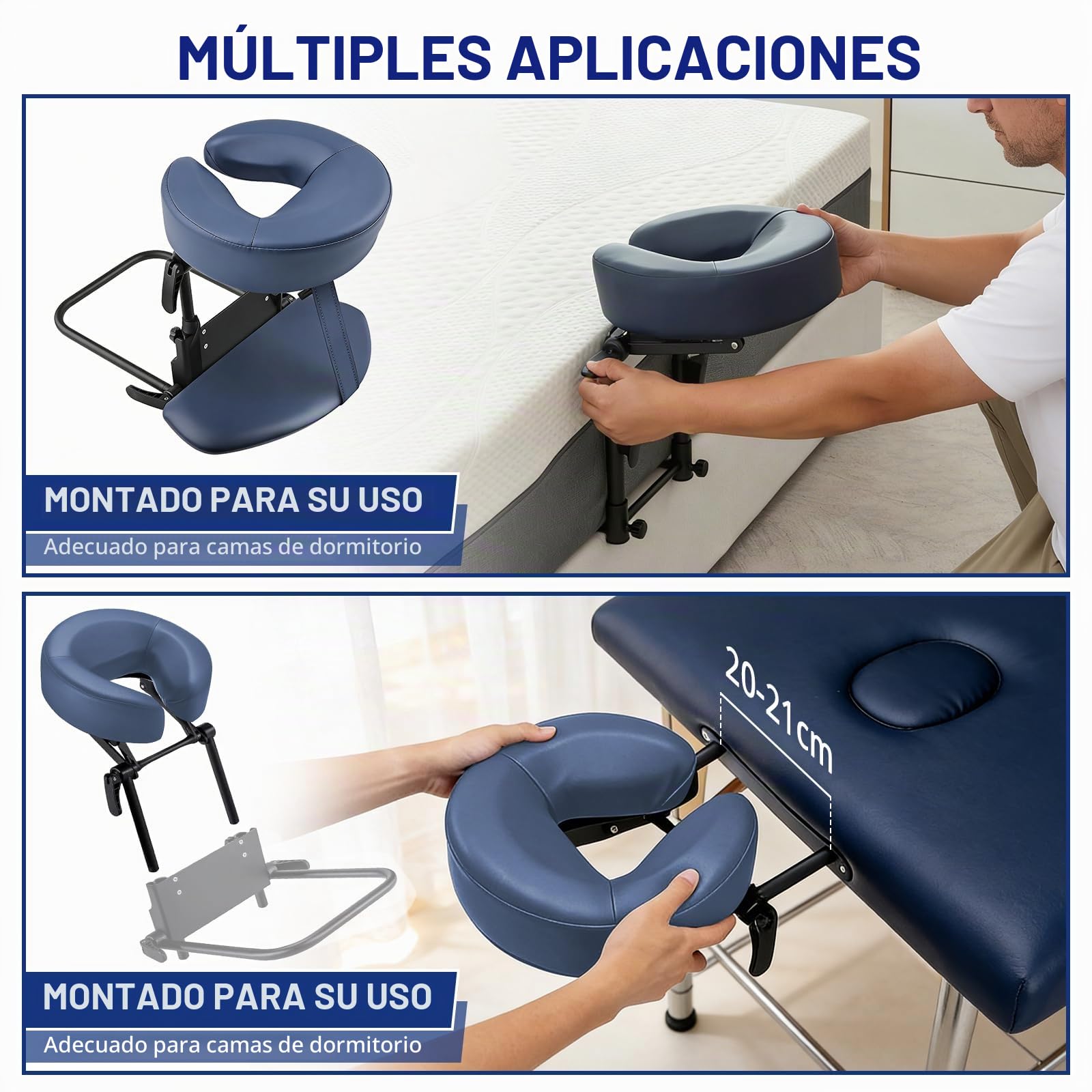 JAOGAUS Reposacabezas de Masaje para Cama con Ajuste 180° y Soporte Facial | Compatible con colchones de 14 a 45 cm, ideal para masaje boca abajo con soporte estable y cómodo