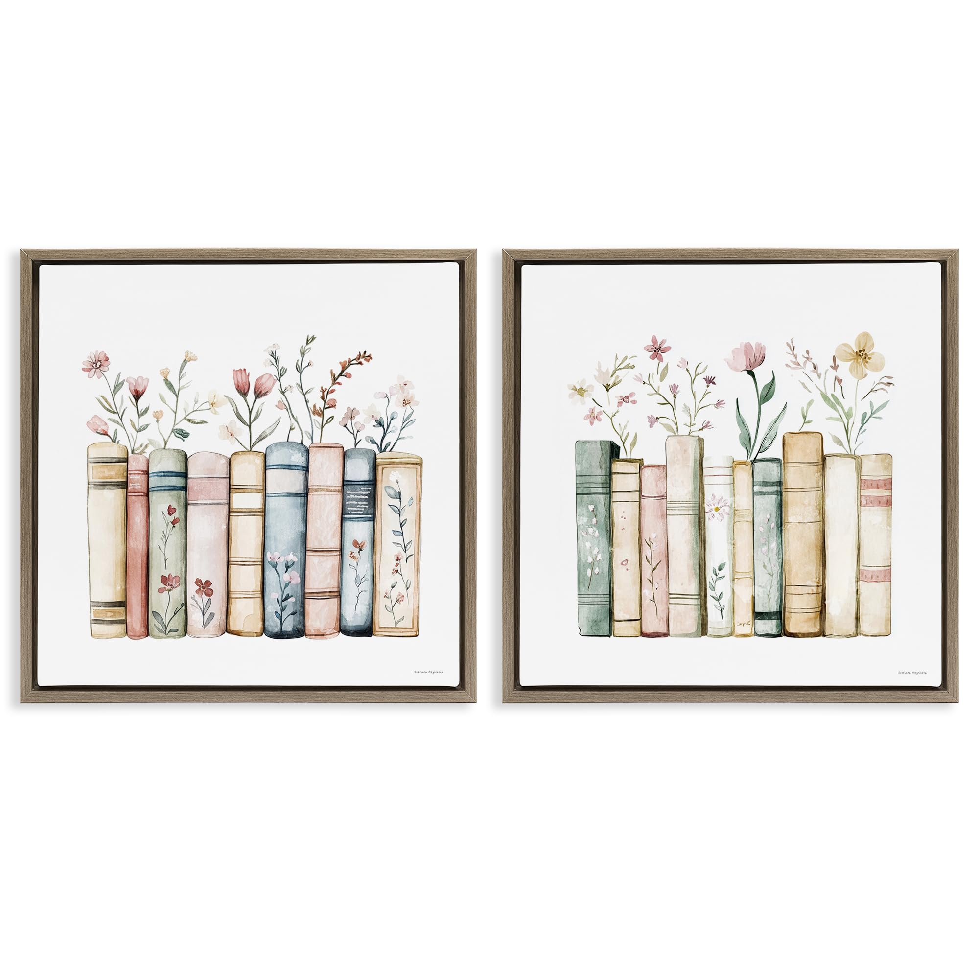 Stupell Industries Montalcino Elm (Textured) Floral Book Still Life, 17 X 17 Inch Canvas In Floater Frame Set