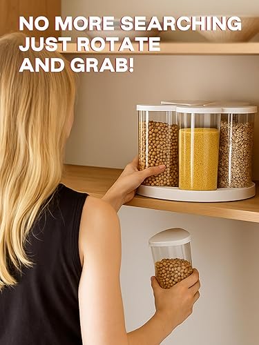 Miniatura 4 de LivLab Mker Contenedores giratorios de cereales de 4 litros de 4 cuartos de galón, dispensador de cereales sin BPA con tapas, bandeja giratoria de