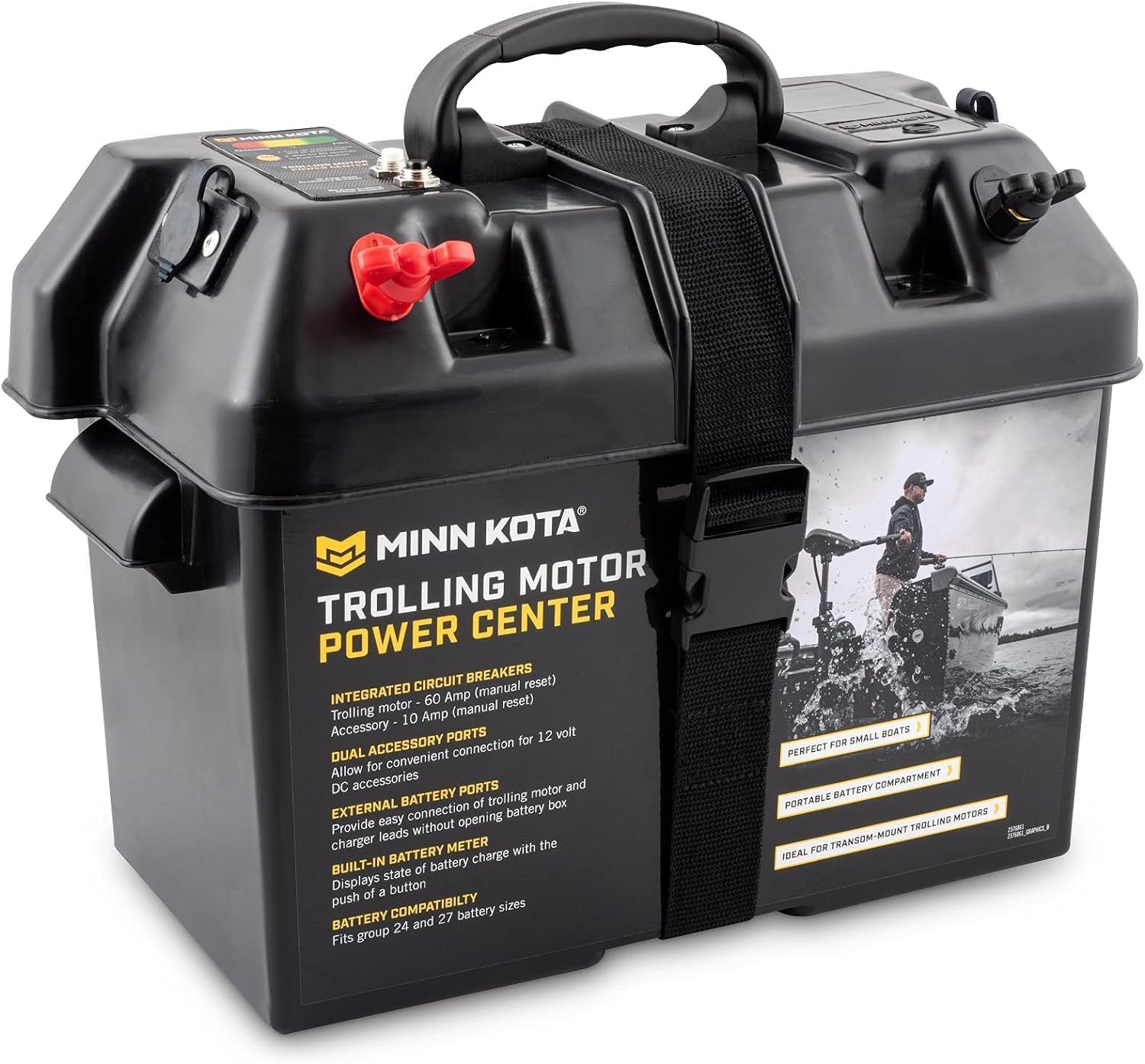 Minn Kota 1820175 Power Center Battery Box with Meter, 12V Plugs & Breakers for Trolling Motors - Fits Group 24/27 Batteries