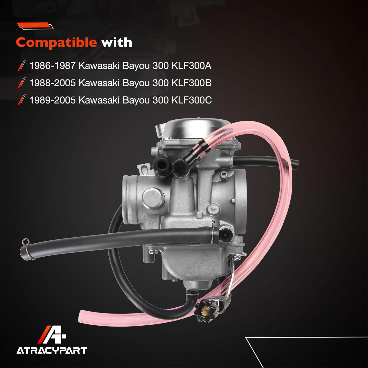 Carburetor Compatible with Bayou 300 KLF300 KLF 300 1986-1987 KLF300A, 1988-2005 KLF300B, 1989-2005 KLF300C ATV Carb with Air Filter&Fuel Gas Petcock Valve Switch