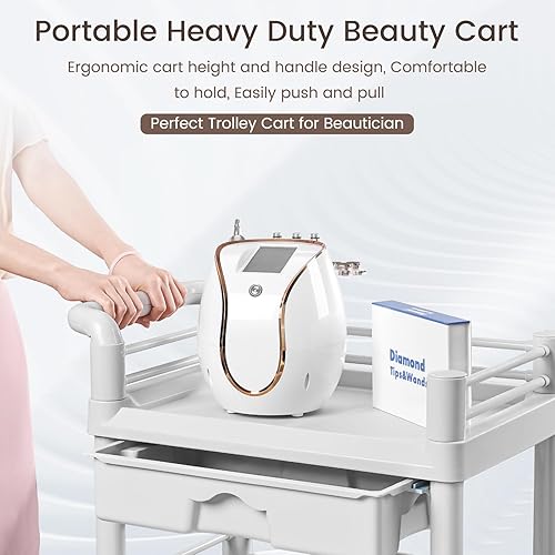 Miniatura 4 de Meifuly Carrito de belleza con ruedas, carrito de máquina de terapia de vacío con pasamanos, cubo y cajón grande, carrito de belleza resistente de 3