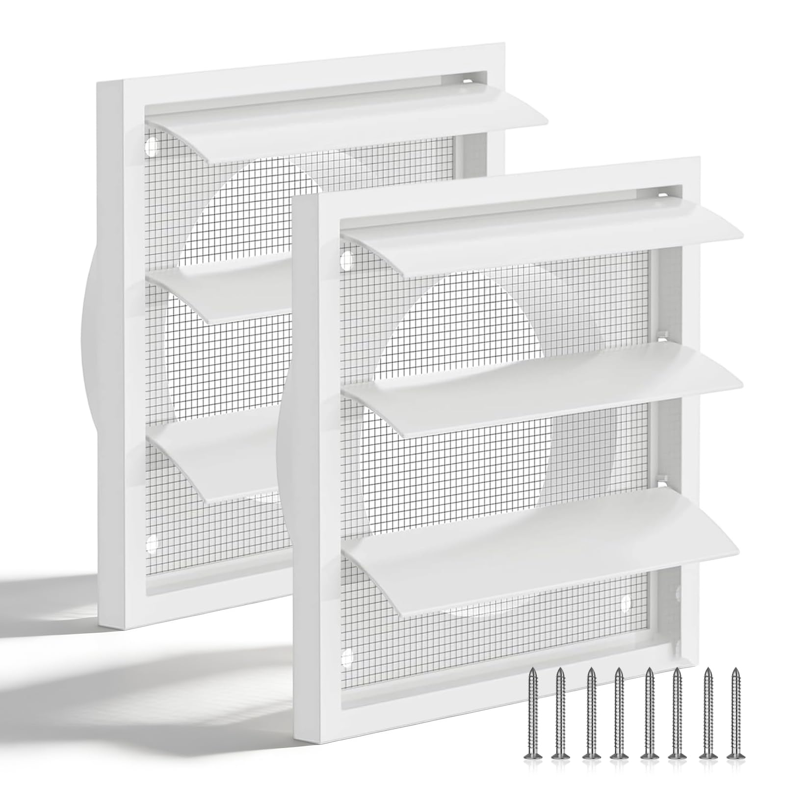 100mm White Plastic Air Vent Cover, 2 Pcs 140mm x 140mm Louvred Wall Vent Grille with Flyscreen External Vents Covers for Inside and Outside Use