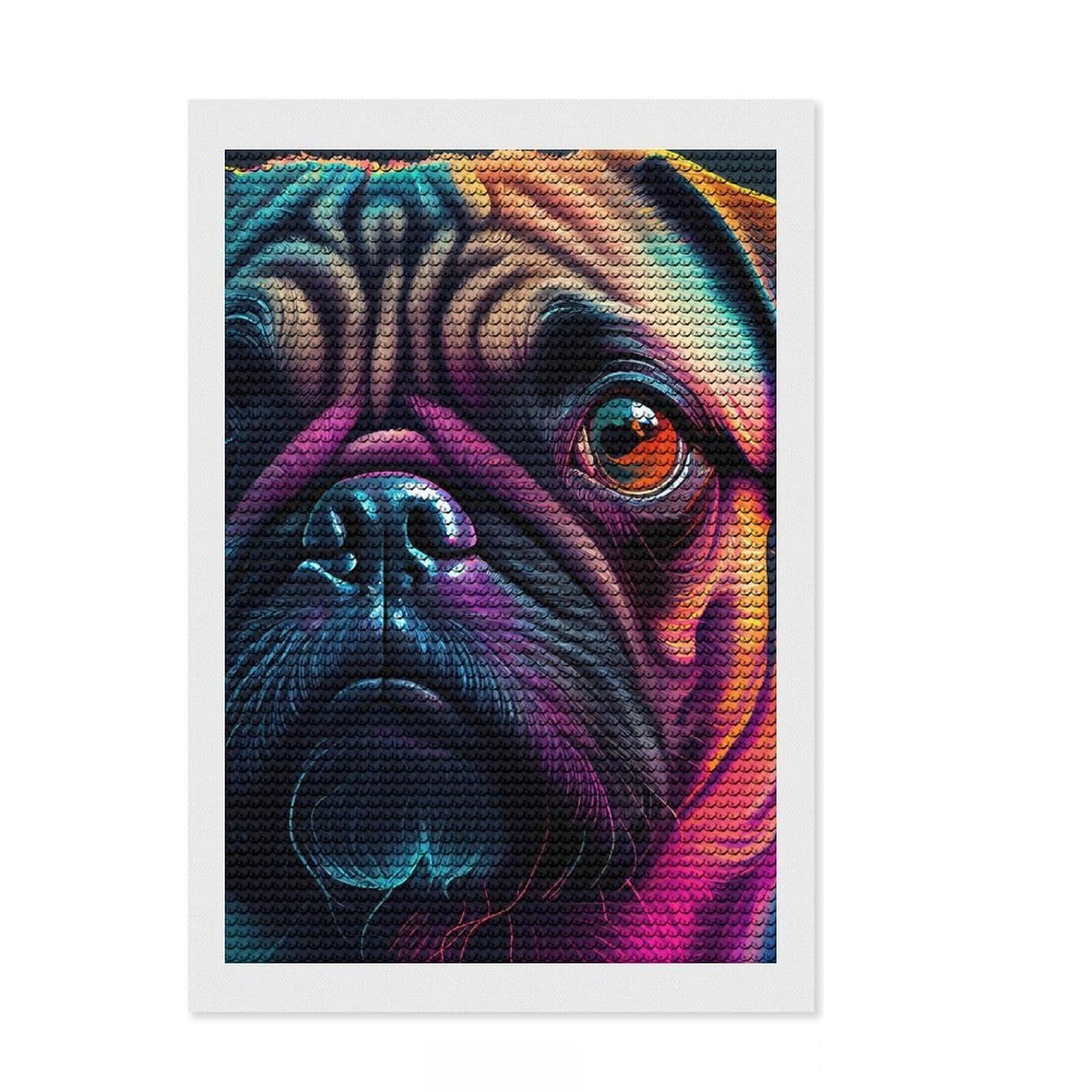 Junmoney Pug Colorful Dog Diamond Painting Canvas Set 8"x12", Adhesive Canvas, Neat Printed Canvas, Modern Decor, for Craft Lovers